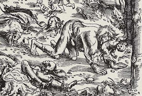 Ξυλογραφία επίθεσης λυκανθρώπου, από τον Lucas Cranach τον Πρεσβύτερο, 1512 (Wikipedia)