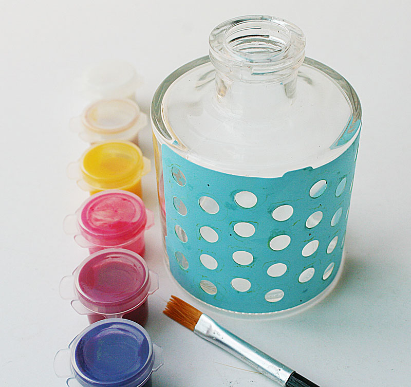 Do More With Less Decorated glass bottle with washi tape flag