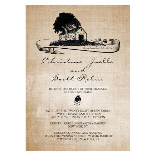 Featuring key country elements in a vintage style this invitation would be