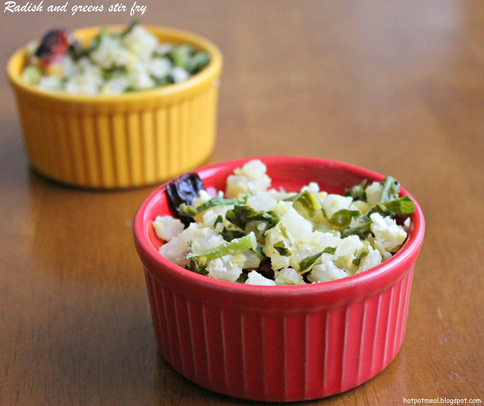 Hot pot cooking Radish and greens stir fry