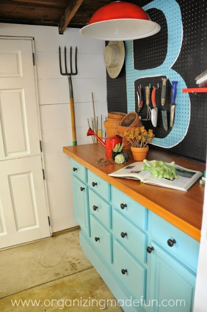 Pegboard works as a beautiful background with an initial "B" for a pop of color :: OrganizingMadeFun.com