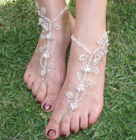 Crystal and diamanté foot jewellery. Helena's Crown. Handcrafted