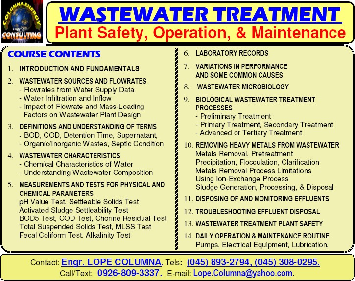 COLUMNA ENERGY: WASTEWATER TREATMENT PLANT OPERATION, SAFETY, AND