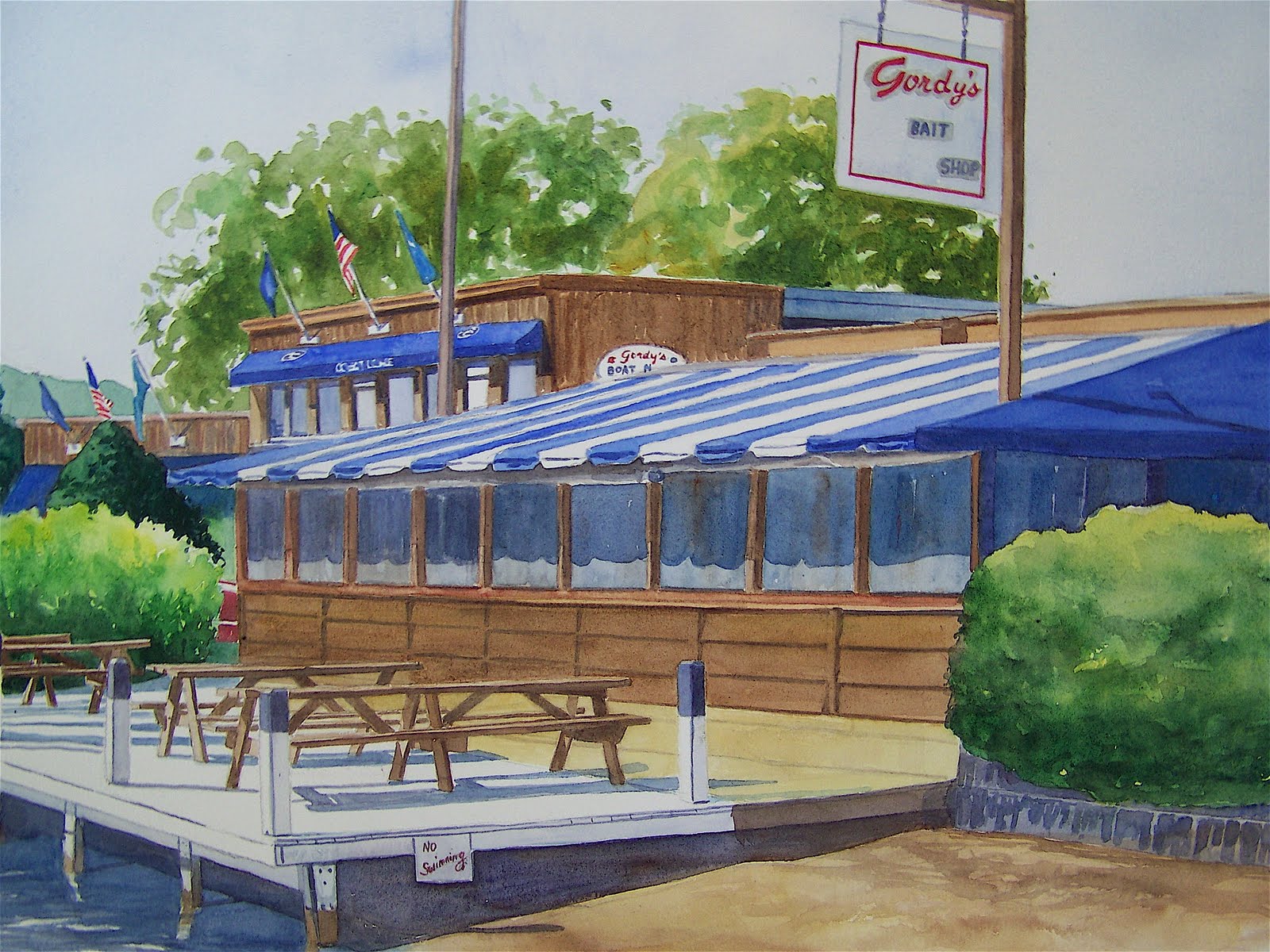 Pat Heintzelman Watercolors Gordy's Bait Shop Deli, Fontana, Wisconsin