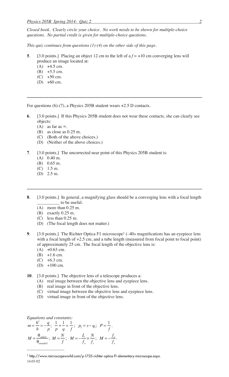 Pdog's blog boring but important Physics quiz archive lenses