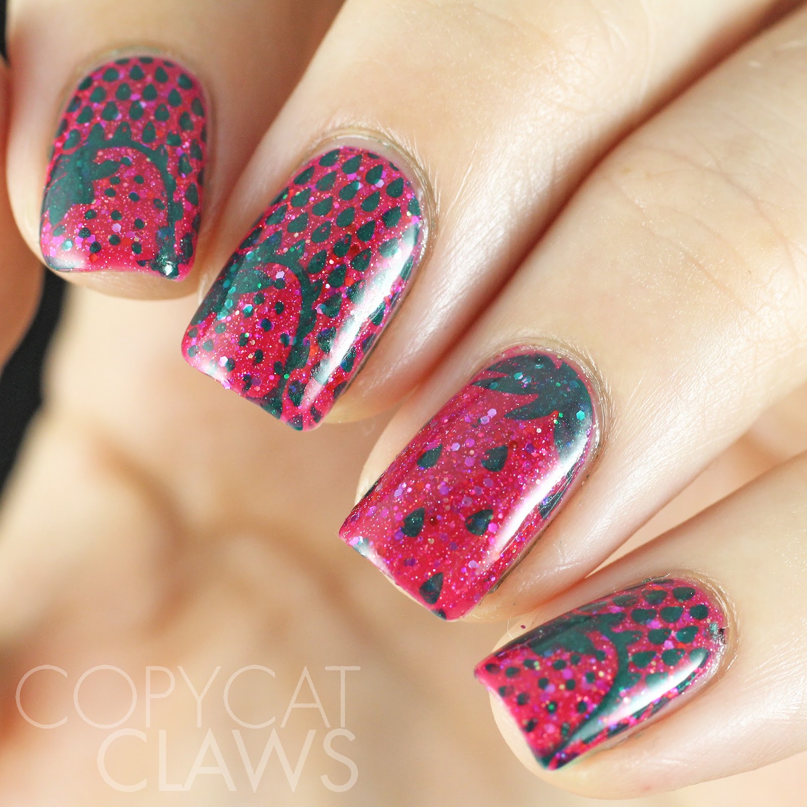 Copycat Claws Sunday Stamping Over Pink Glitter