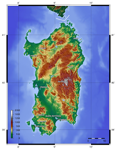 Topography map of Sardegna