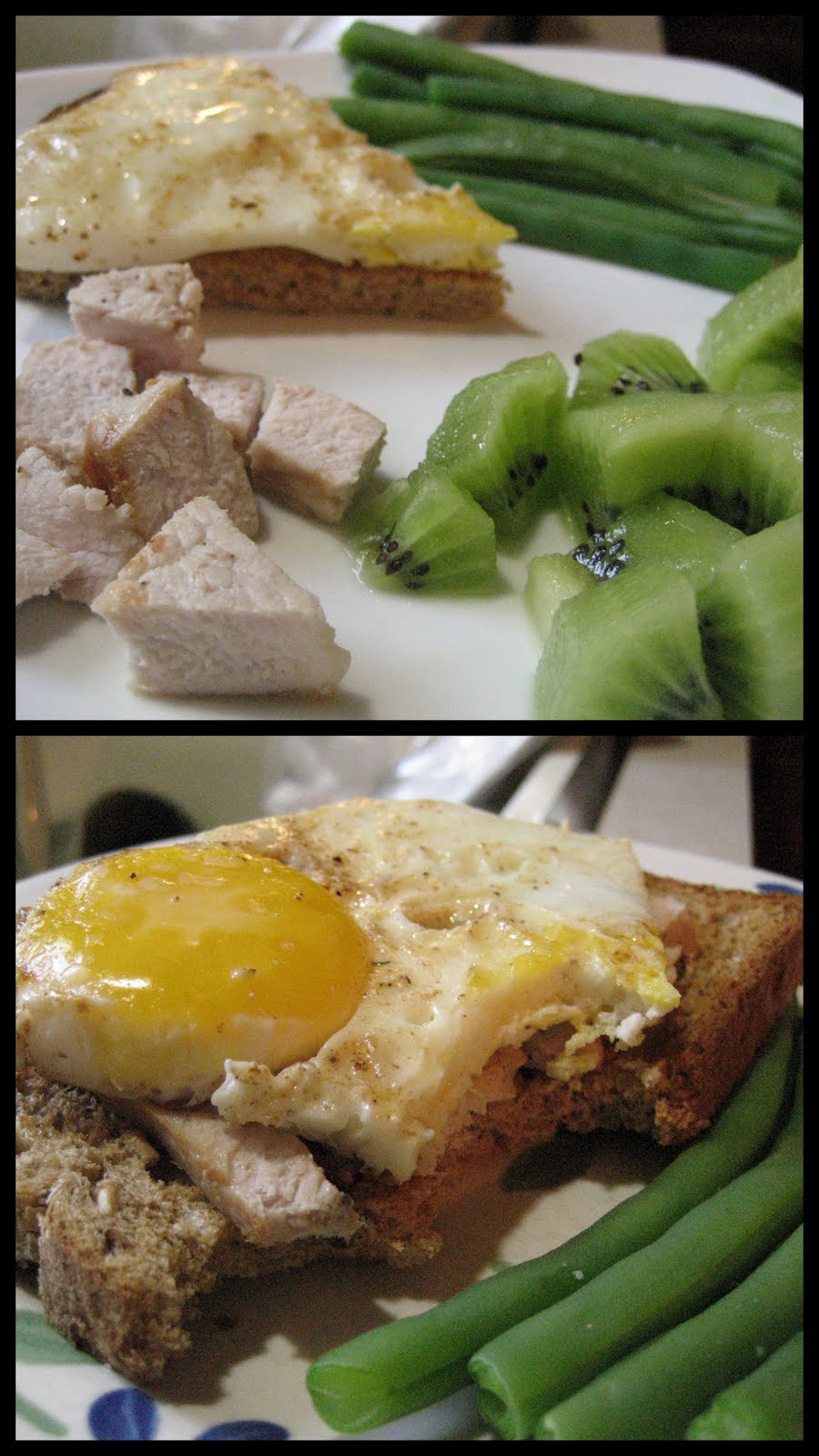Bananas and Blueberries Pork chops and eggs