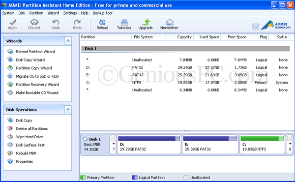 AOMEI Partition Assistant Home Edition Interface