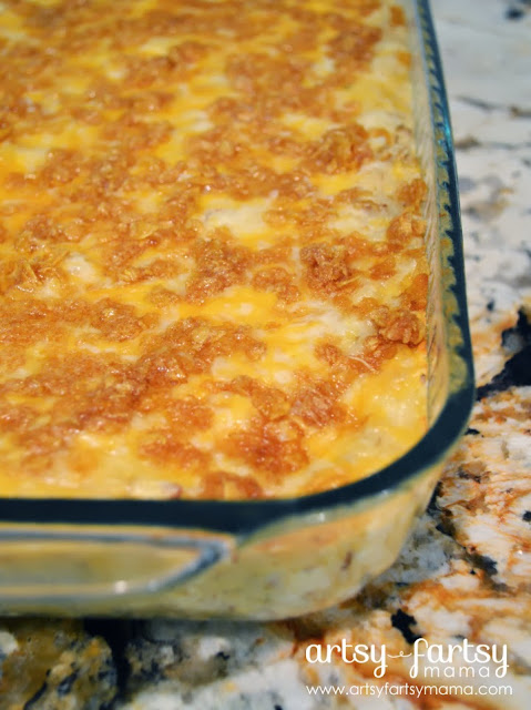 Cheesy Potato Casserole (Funeral Potatoes) at artsyfartsymama.com #easyrecipe