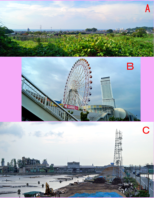 A：pastoral land B：this town is the doorway to Kansai Airport C：Timber yard  