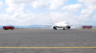 Turkish Airlines  from Istanbul arrives in Kilimanjaro, Tanzania enroute to Mombasa, Kenya.