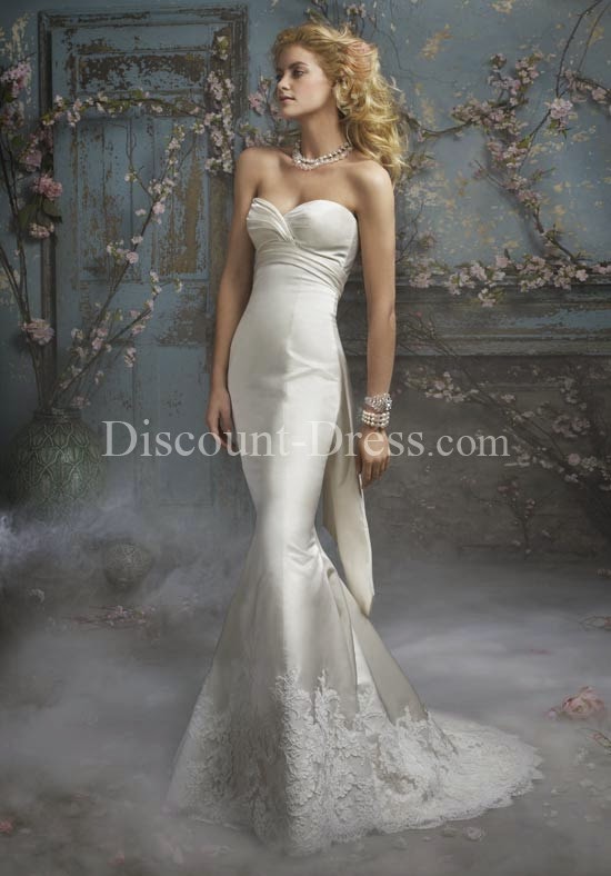 Strapless/ Sweetheart Floor Length Attached Duchesse Satin Beading/ Lace Wedding Dress