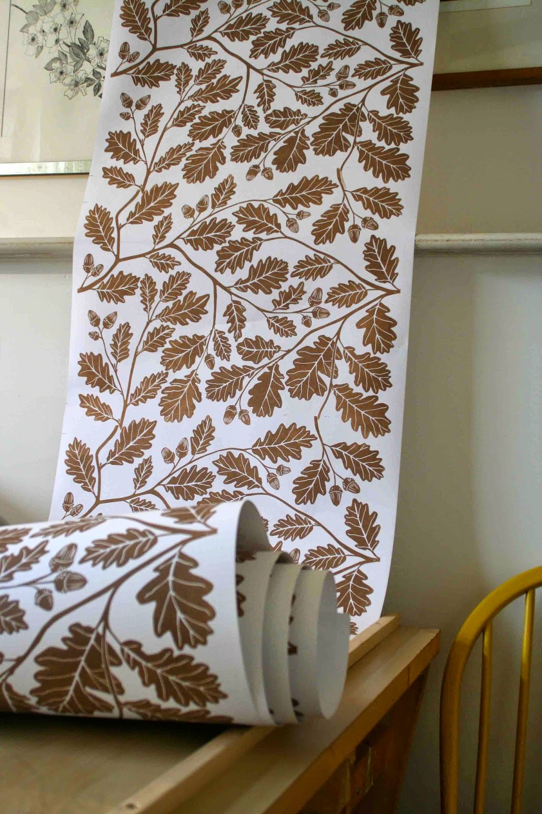 Hand Printed Wallpaper from hand cut Lino