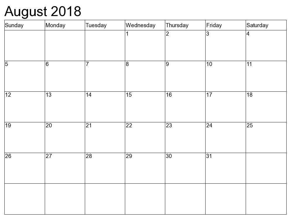 free calendar 2018 august