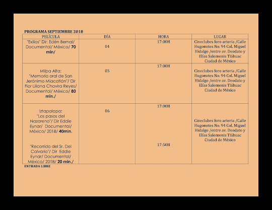 Programación septiembre 2018