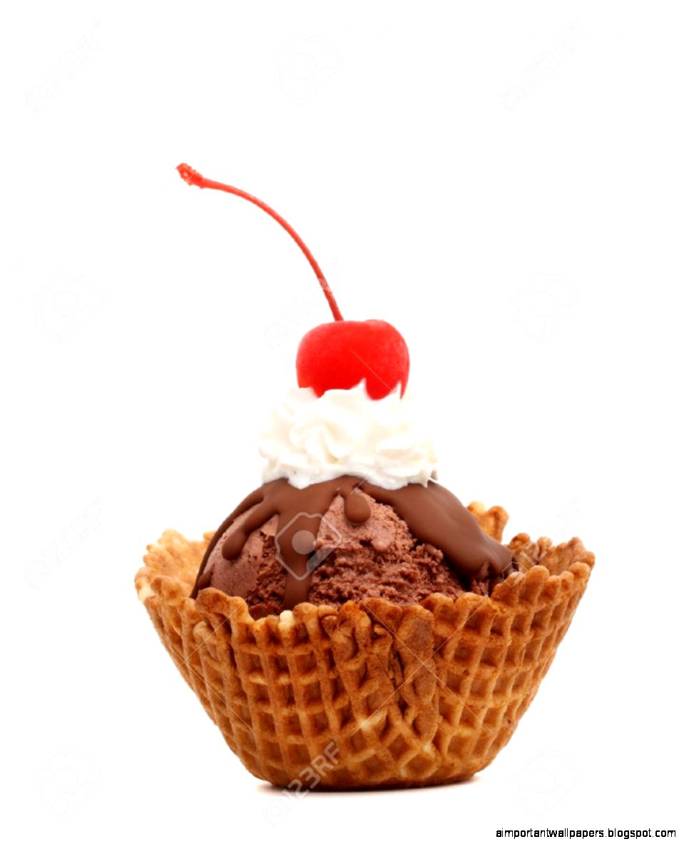 Chocolate Ice Cream In Wafer Cup With Whipped Cream And Cherry Chocolate Ice Cream In Wafer Cup With Whipped Cream And Cherry