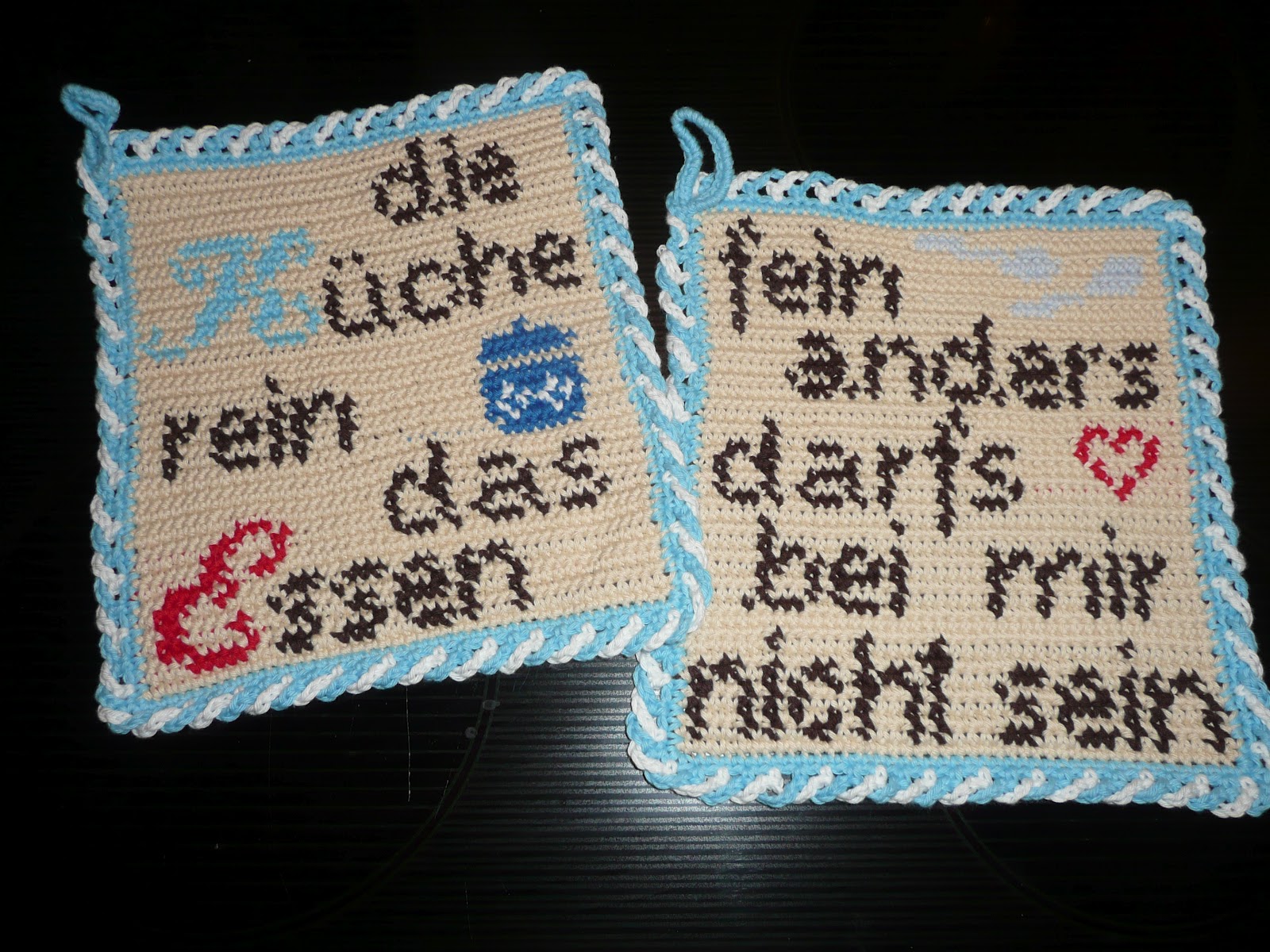 haekeltante1403 Topflappen, Sprüche, Sprichwörter, häkeln