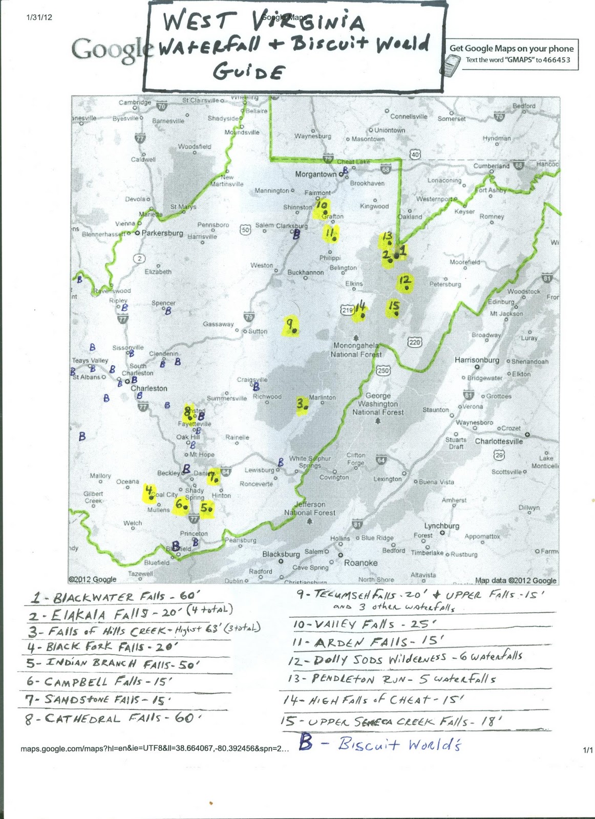 Maps For Friends West Virginia Waterfalls & Biscuit World Guide