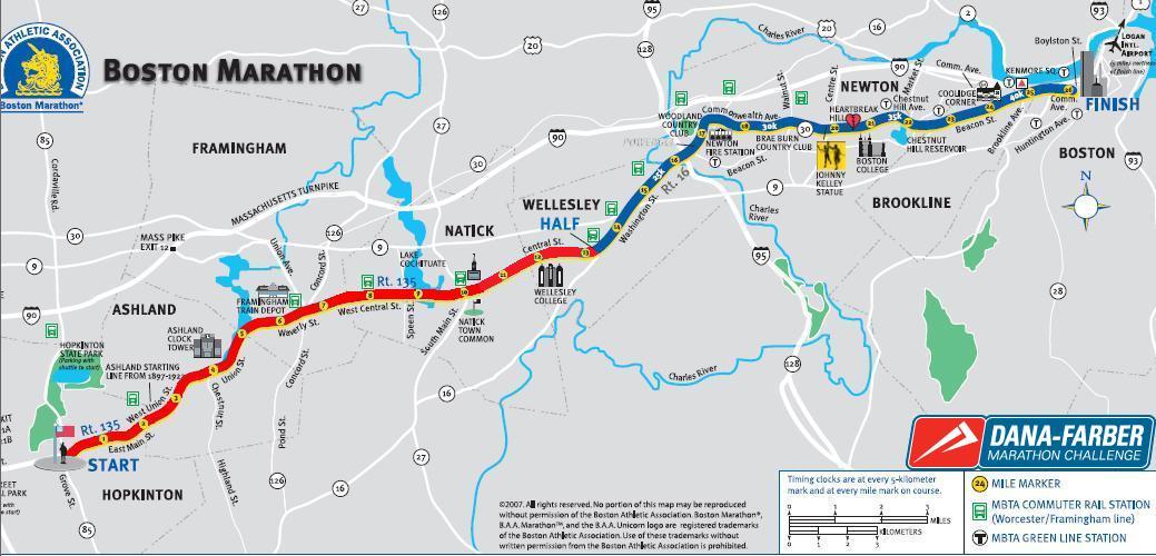 2011 boston marathon course map. oston marathon course map