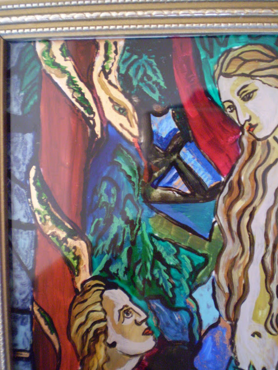 Adam and Eve, oil on glass, Joli