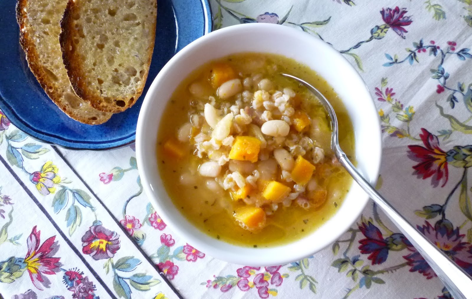 For Love of the Table White Bean Soup with Butternut Squash, Farro & Ham