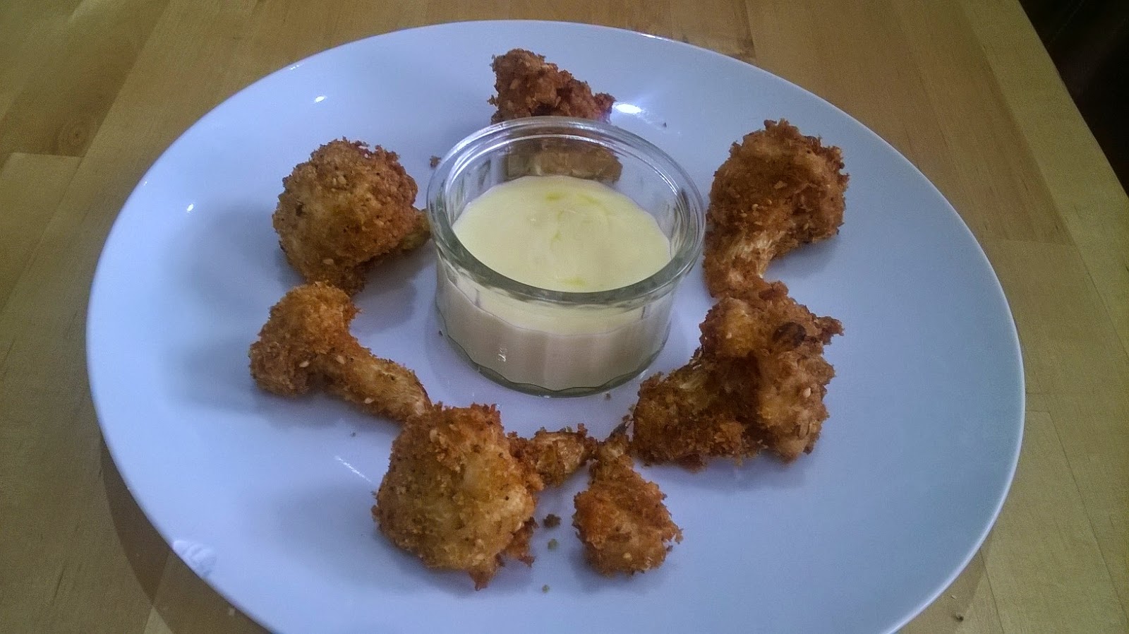 Everything Goes With Toast Deep fried cauliflower with brie dip