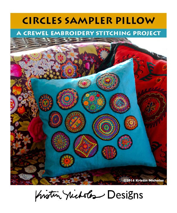 A Fun New Stitching Project - Circles Sampler Crewel Embroidery Pillow!