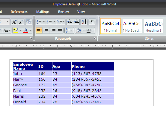 C Guide C Asp Net Mvc Linq Jquery And Sharepoint Resources Asp Net Export Datatable To Word Document