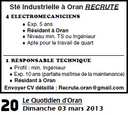 إعلان توظيف في شركة صناعية مارس 2013 Emploi+alg%C3%A9rie+2013