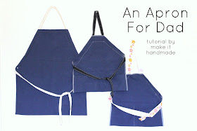 Whip up a simple apron for the men in you life. The aprons are easy to dress up with applique, fabric paint or patch pockets. Tutorial by Make It Handmade