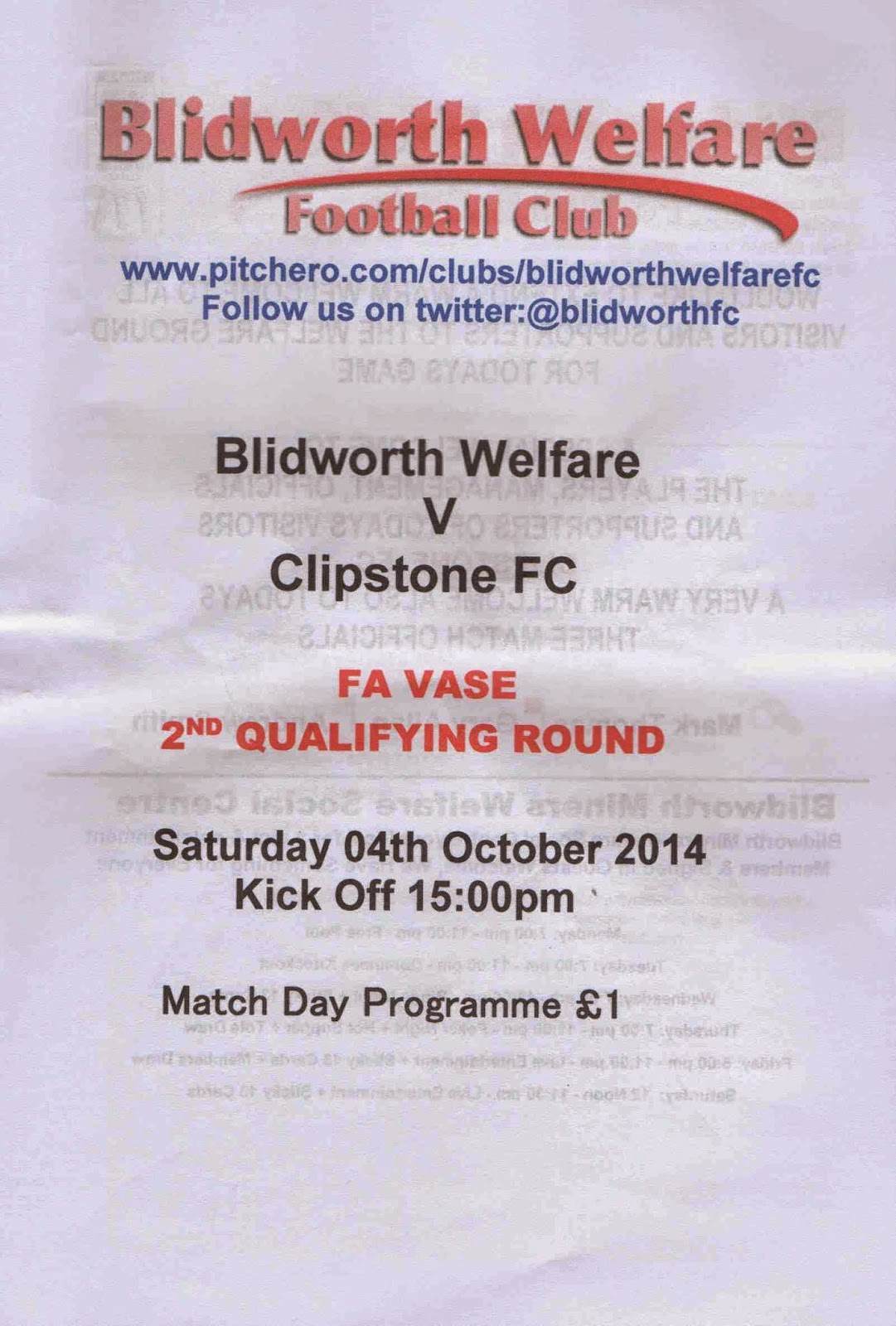 ON THE ROAD 20142015 Blidworth Welfare 42 Clipstone FC