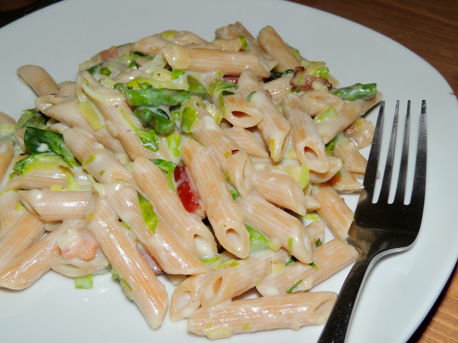 Gas Stove Girl Brussel Sprouts + Asparagus + Bacon Pasta with Gruyere