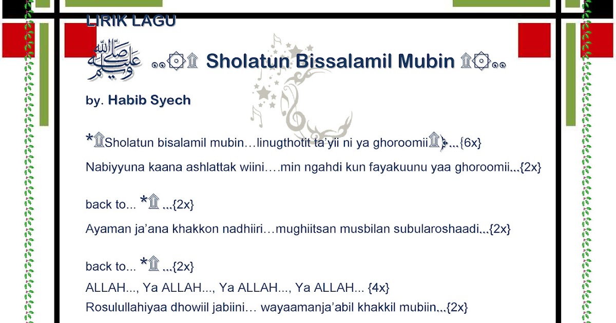 Lirik Lagu Sholawat Habib Syech Sholatun Bissalamil Mubin