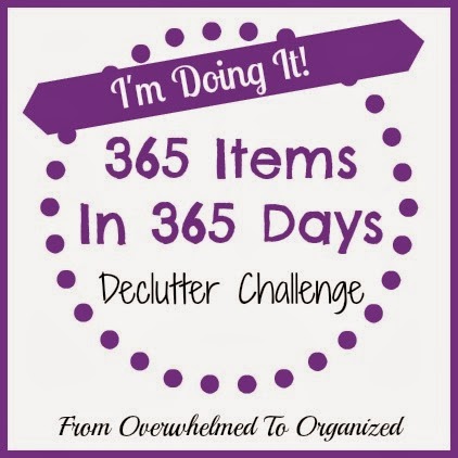 Badge reading "I'm doing it! 365 Items in 365 Days Declutter Challenge. From Overwhelmed to Organized."