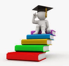 Stick figure illustration of person with graduation cap sitting on top of a stack of books