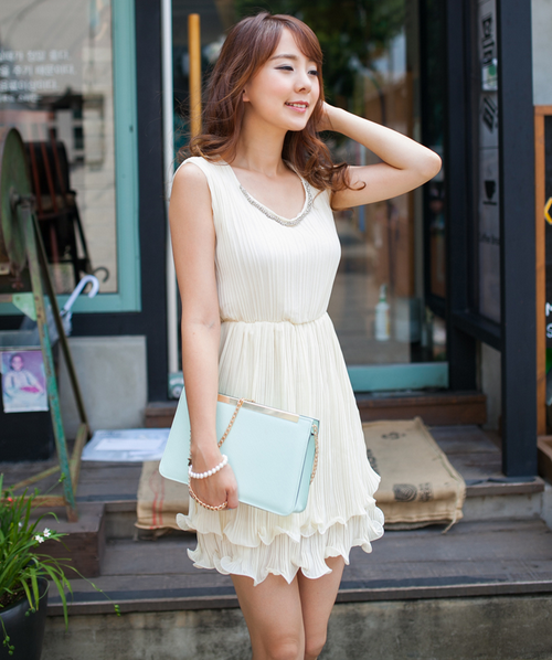 [2fb] Pleated Ivory Dress KSTYLICK Latest Korean Fashion KPop
