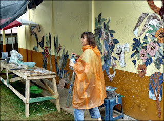 Mosaic mural progress the first week end of the first week on the mural