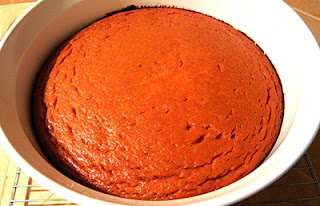 Casserole dish of cooked pumpkin pudding