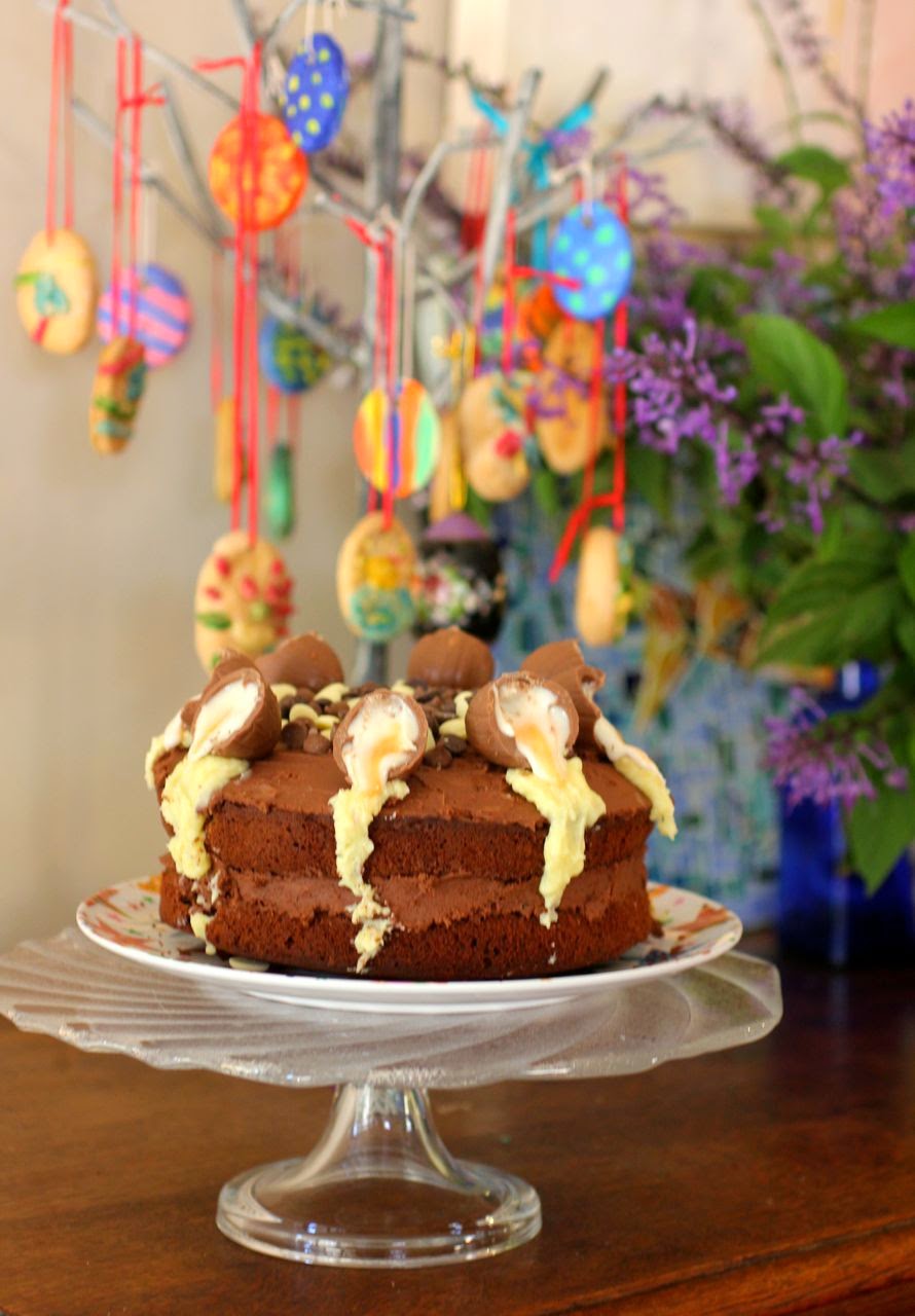 Green Gourmet Giraffe Creme Egg Chocolate Drizzle Cake for a blogiversary