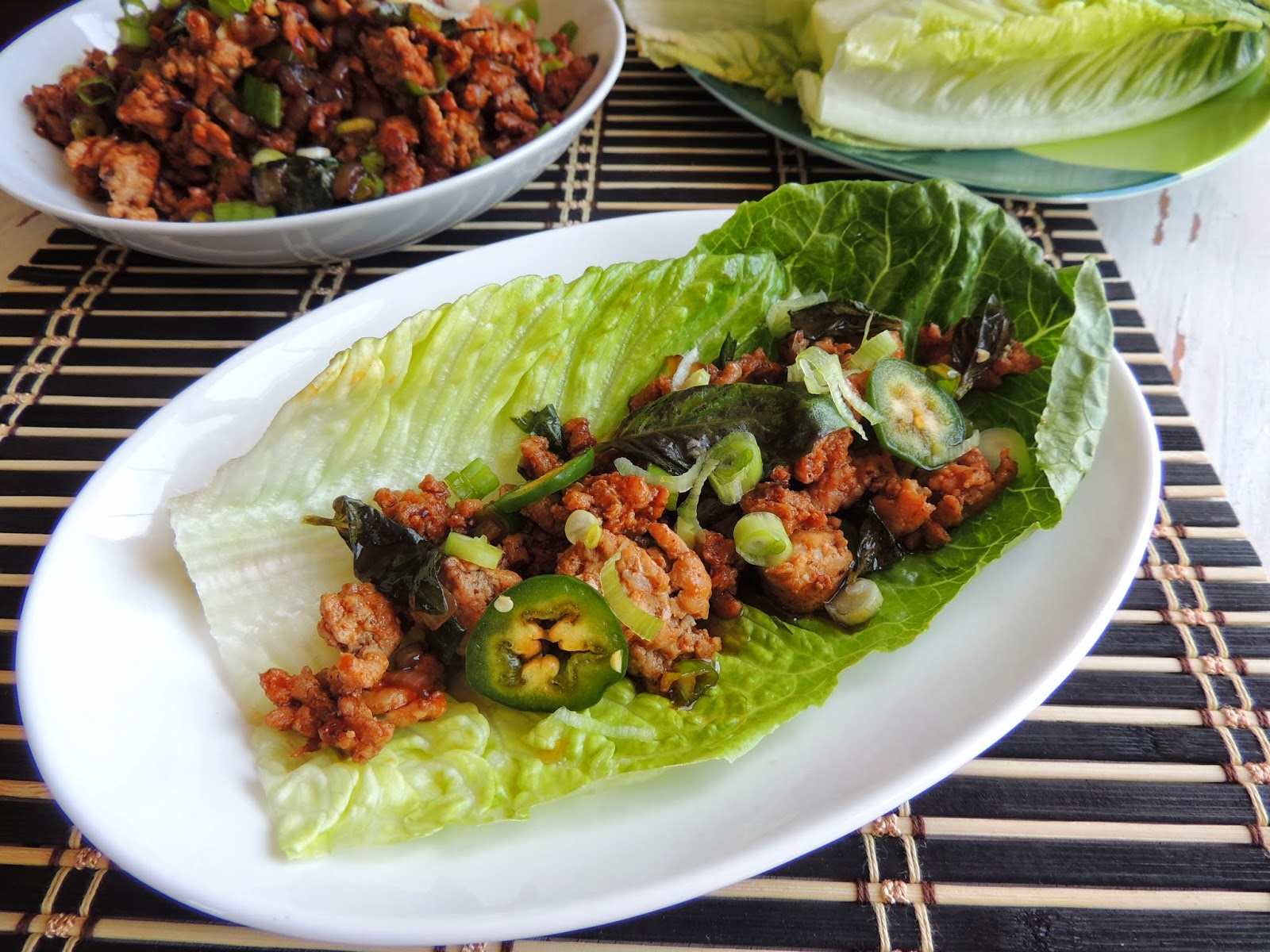 Leave a Happy Plate Spicy Thai Basil Chicken Lettuce Wraps