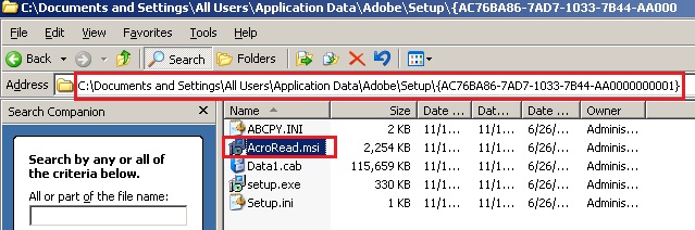 acroread.msi cannot be found acroread.msi cannot be found