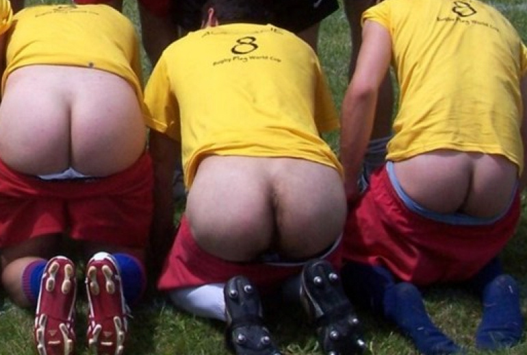 2 X men mooning ass on soccer field! 