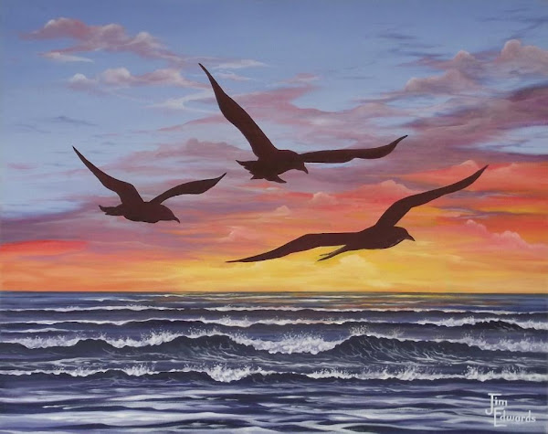 Three Seagulls 16 x 20      (Sold)