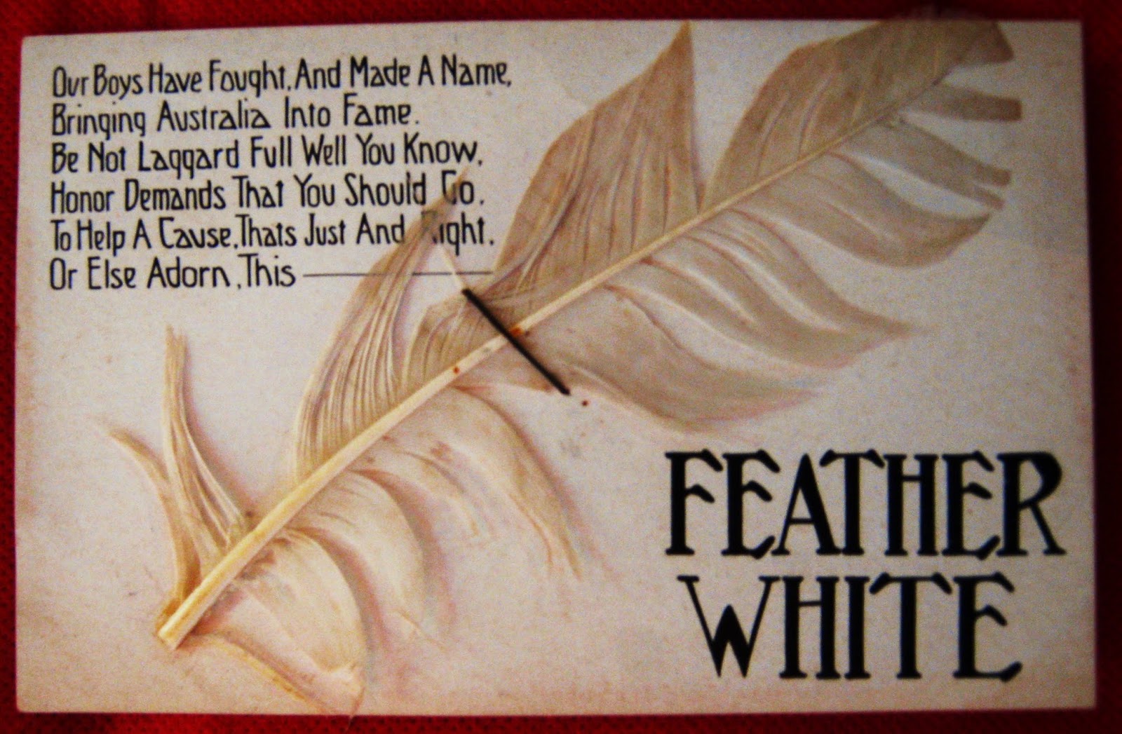 Little Darwin WHITE FEATHER FOR " COWARDS " IN THE WAR TO END ALL WARS