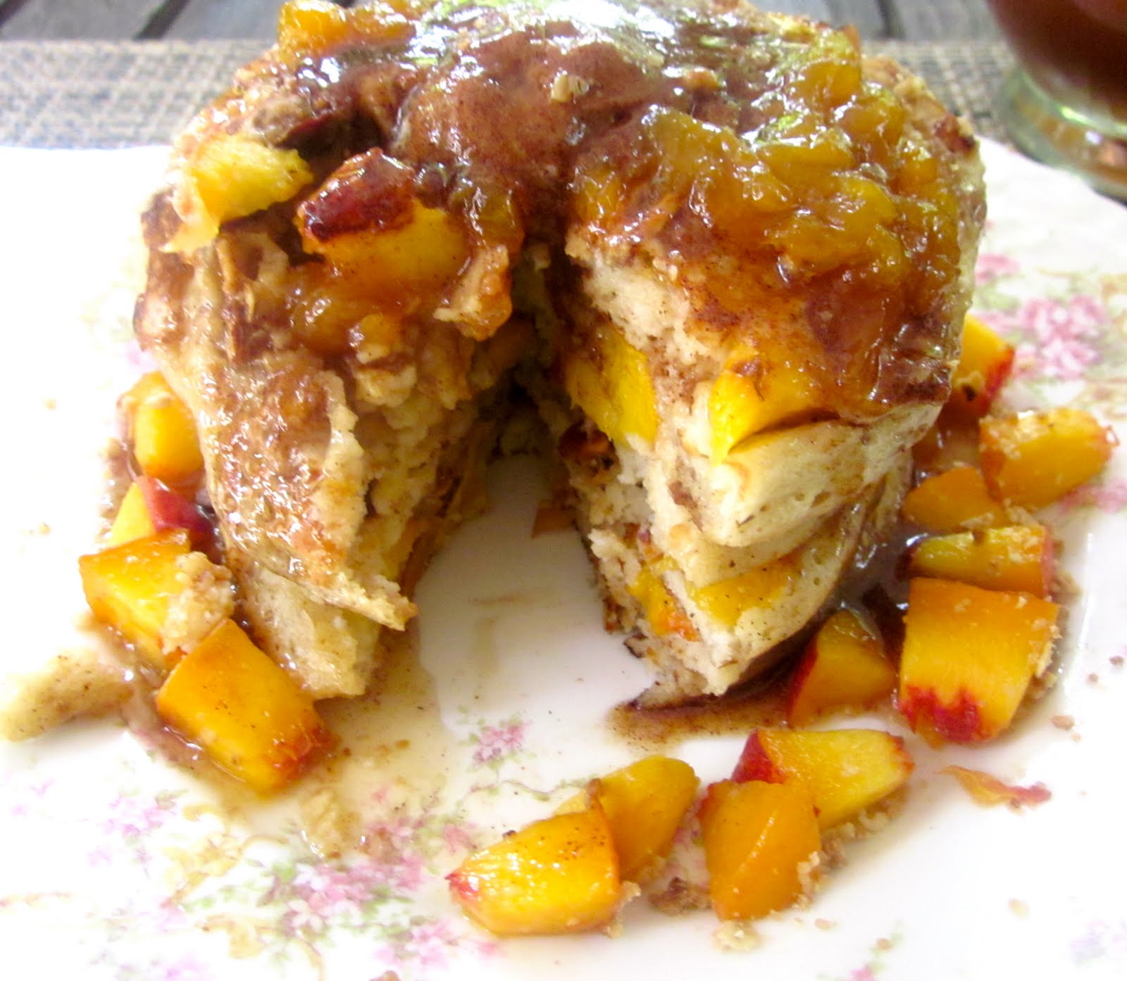Haute + Heirloom Peach Cobbler Crumble Pancakes with Peach Syrup & Cinnamon Butter