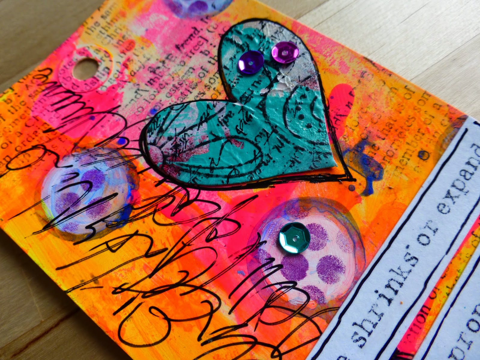 Made by Nicole Neon Mixed Media Heart Tag