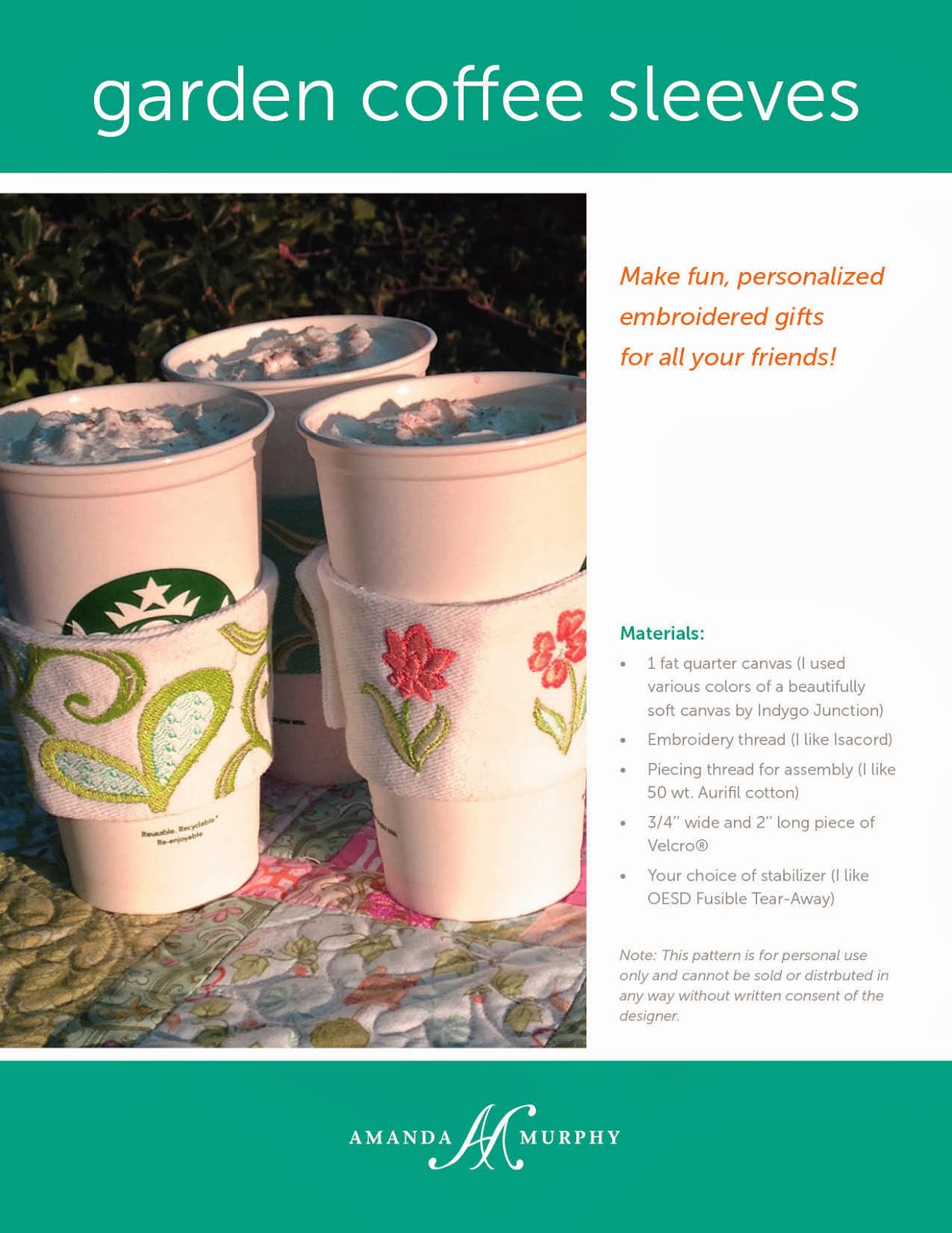 Amanda Murphy Design Embroidered Coffee Sleeves