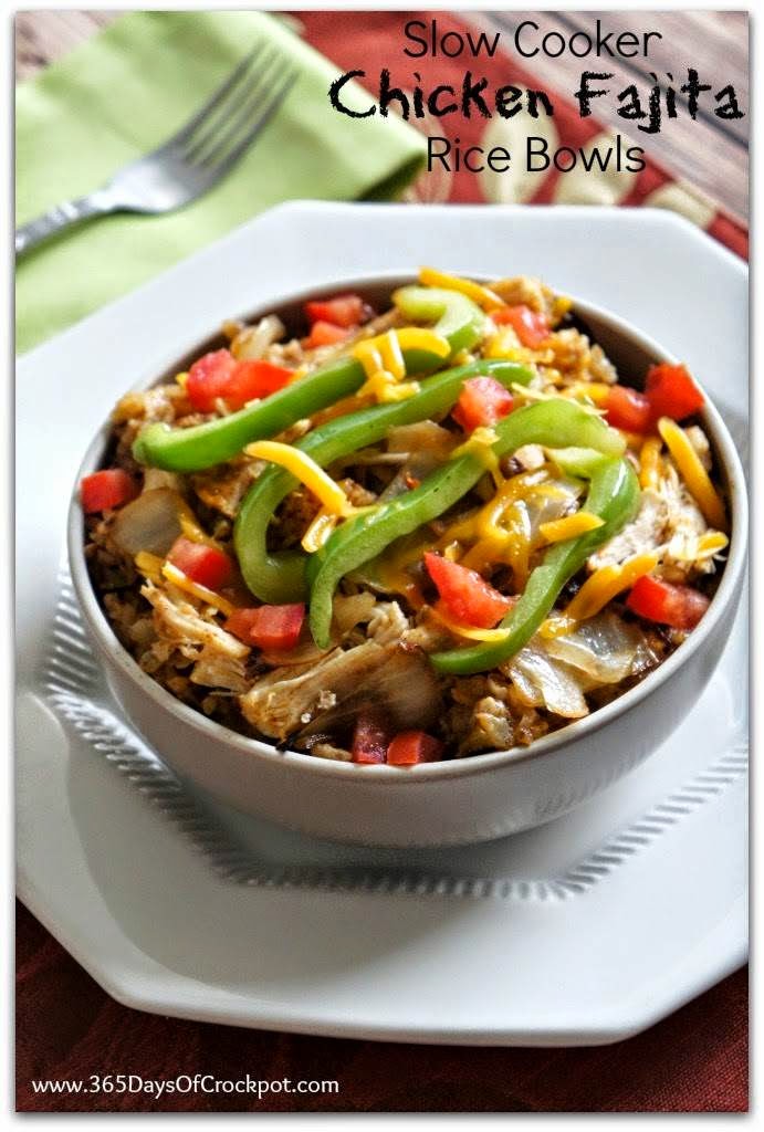 Slow Cooker Chicken Fajita Rice Bowls from 365 Days of Slow Cooking