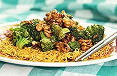 Paleo Hoisin Broccoli w/ Tamari Walnuts and Crispy Noodle Pancake